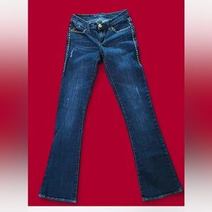 Rock & Republic Midnight Blue Boot Cut Jeans with gold stud embellishments